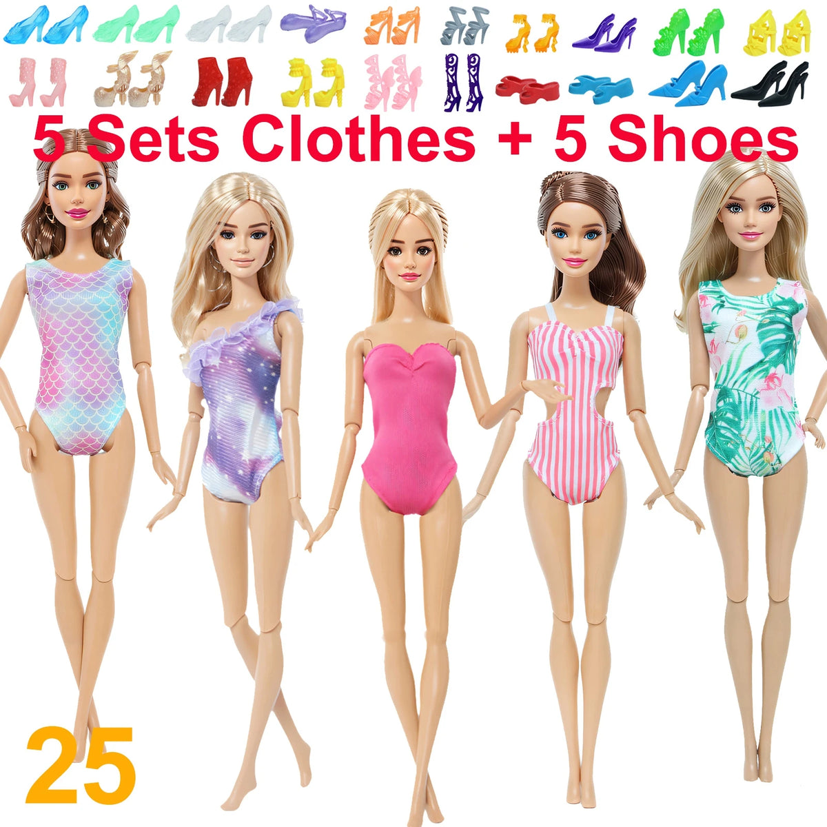 10-Piece 1/6 Scale Doll Clothes Set for 11.5–12 in (30 cm) Dolls — Dresses, Shirts, Pants & Shoes
