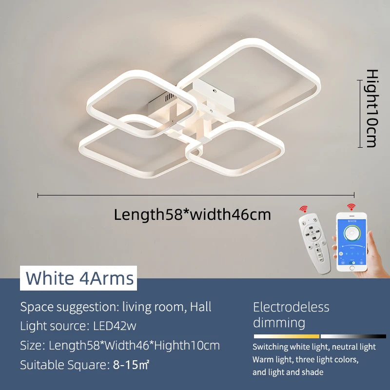 Modern LED Chandelier Dimmable Remote-Control Ceiling Light for Living Room Bedroom Study – Gold or Black, AC 90–260V