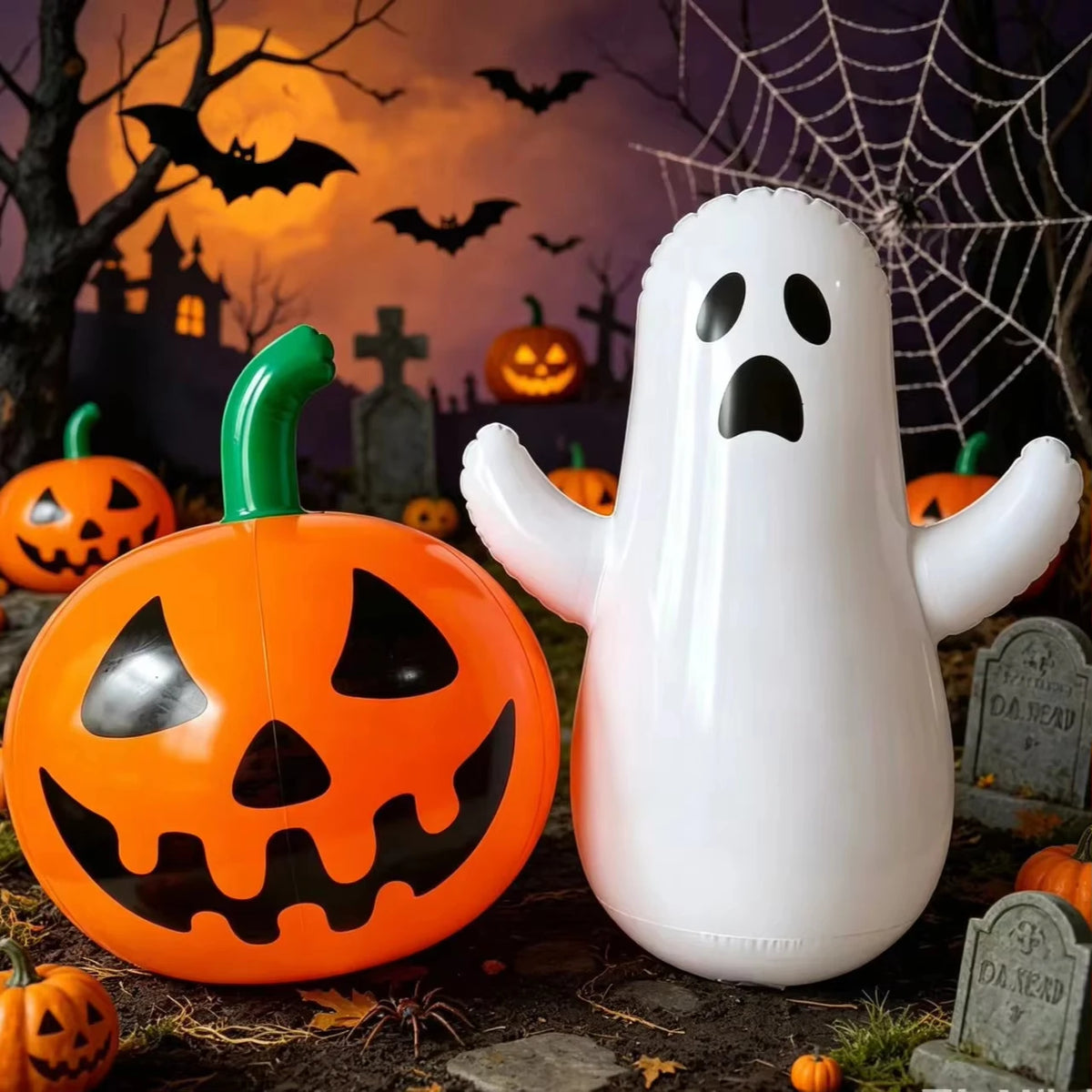 Halloween Inflatable Decor Set 39.4 in (100 cm) Pumpkin Ghost Bone Party Decorations