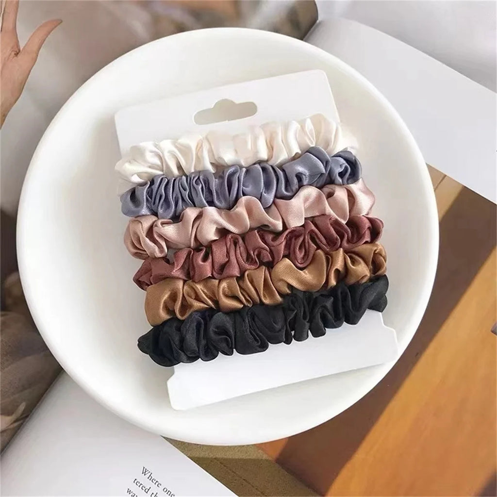 6-Pack Satin Scrunchies for Women & Girls - Soft Silk-Like Microfiber Hair Elastics, Gentle on Hair