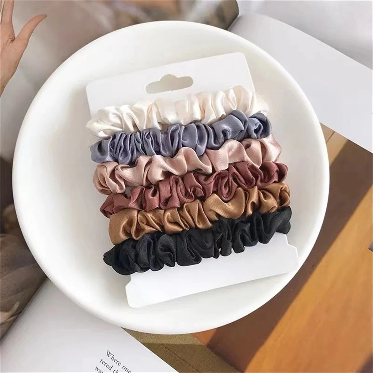 6-Pack Satin Scrunchies for Women & Girls - Soft Silk-Like Microfiber Hair Elastics, Gentle on Hair