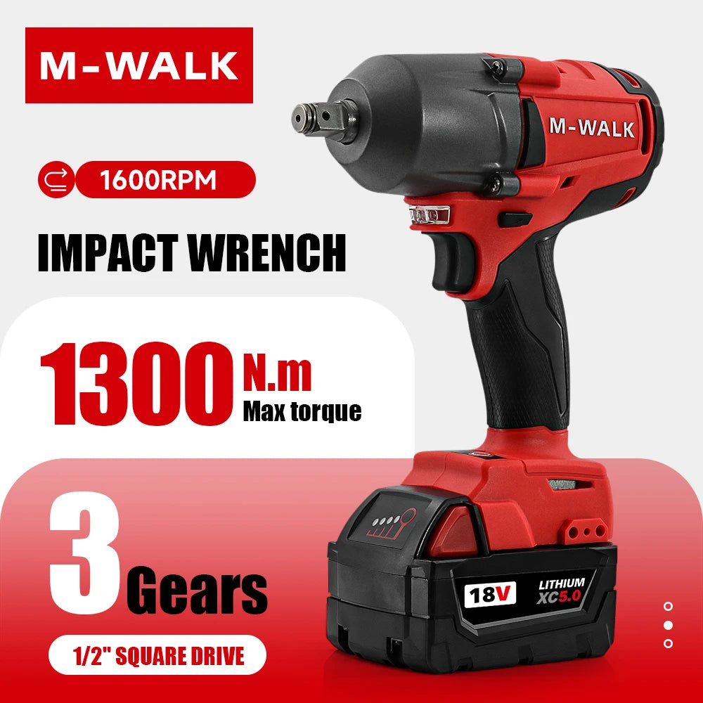 Mid-Torque Cordless Impact Wrench 18V Brushless 1300 N·m High-Speed Electric Power Tool for Car & Truck Repair