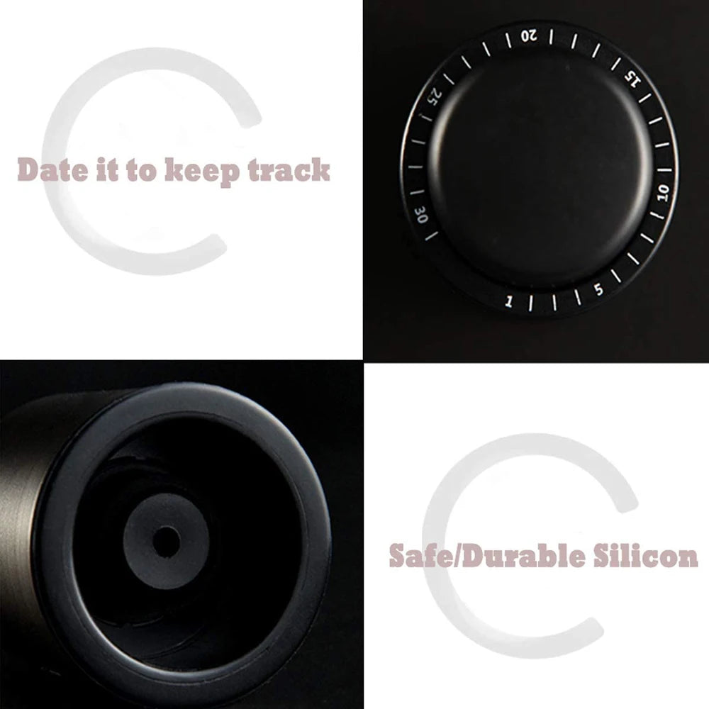 Vacuum Wine Bottle Stopper with Date Dial – Airtight Reusable Wine Sealer Pump
