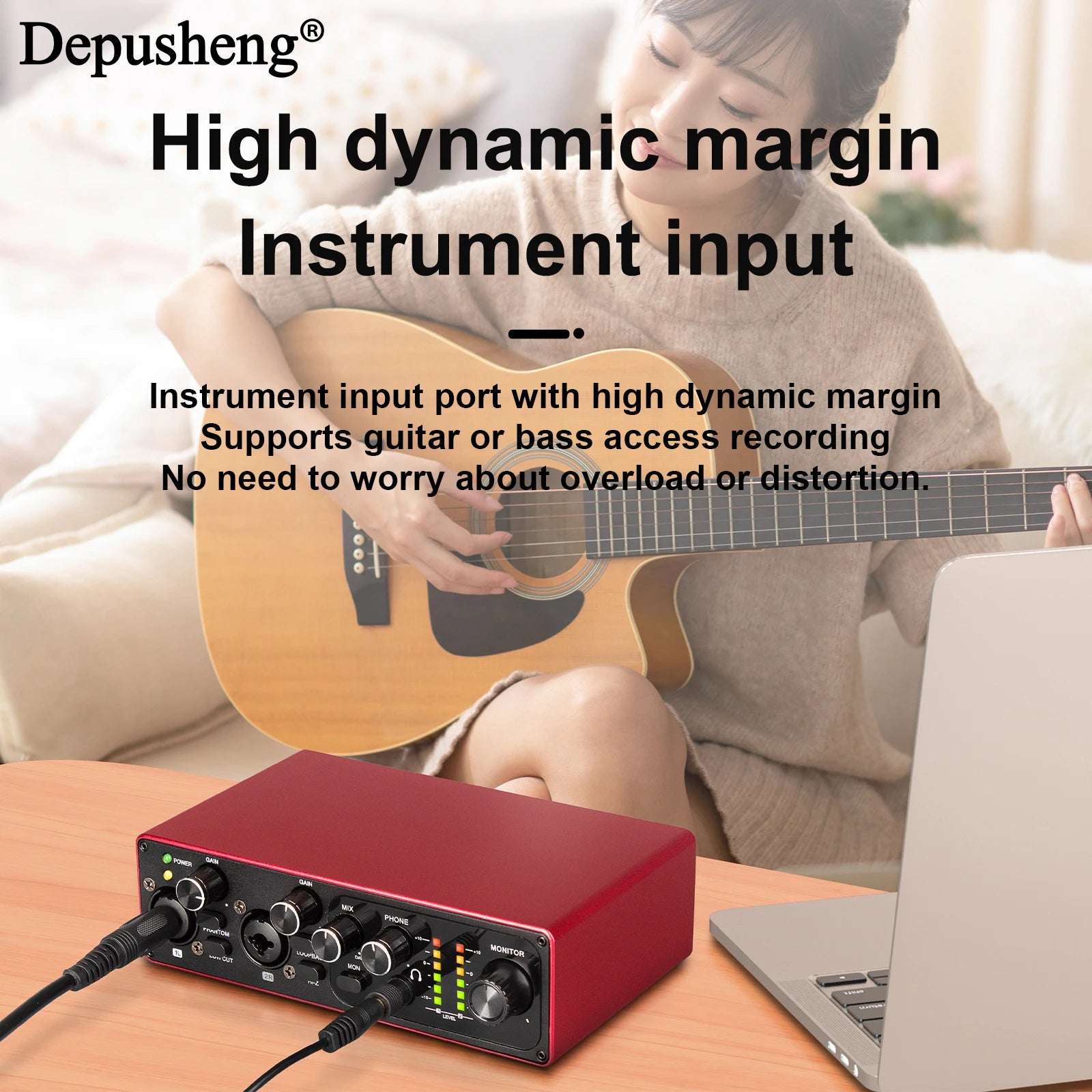 2-Channel USB Audio Interface with 48V Phantom Power for Live Streaming, Studio Recording & Podcasts