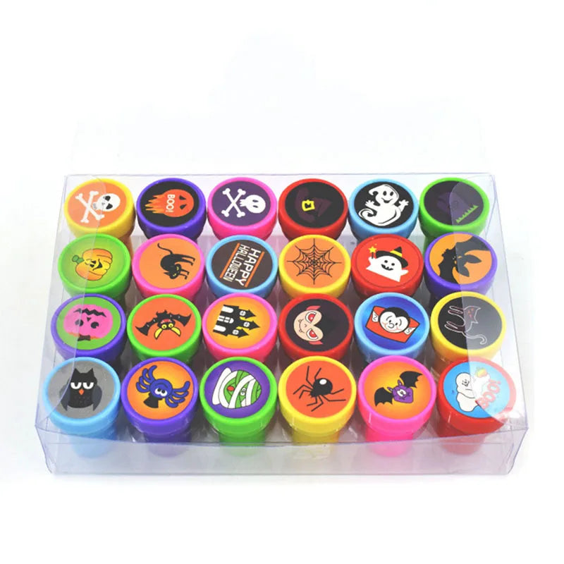 24-Pack Halloween Self-Inking Stamps — Pumpkin, Ghost, Bat, Cat & Witch Party Favors for Trick-or-Treat