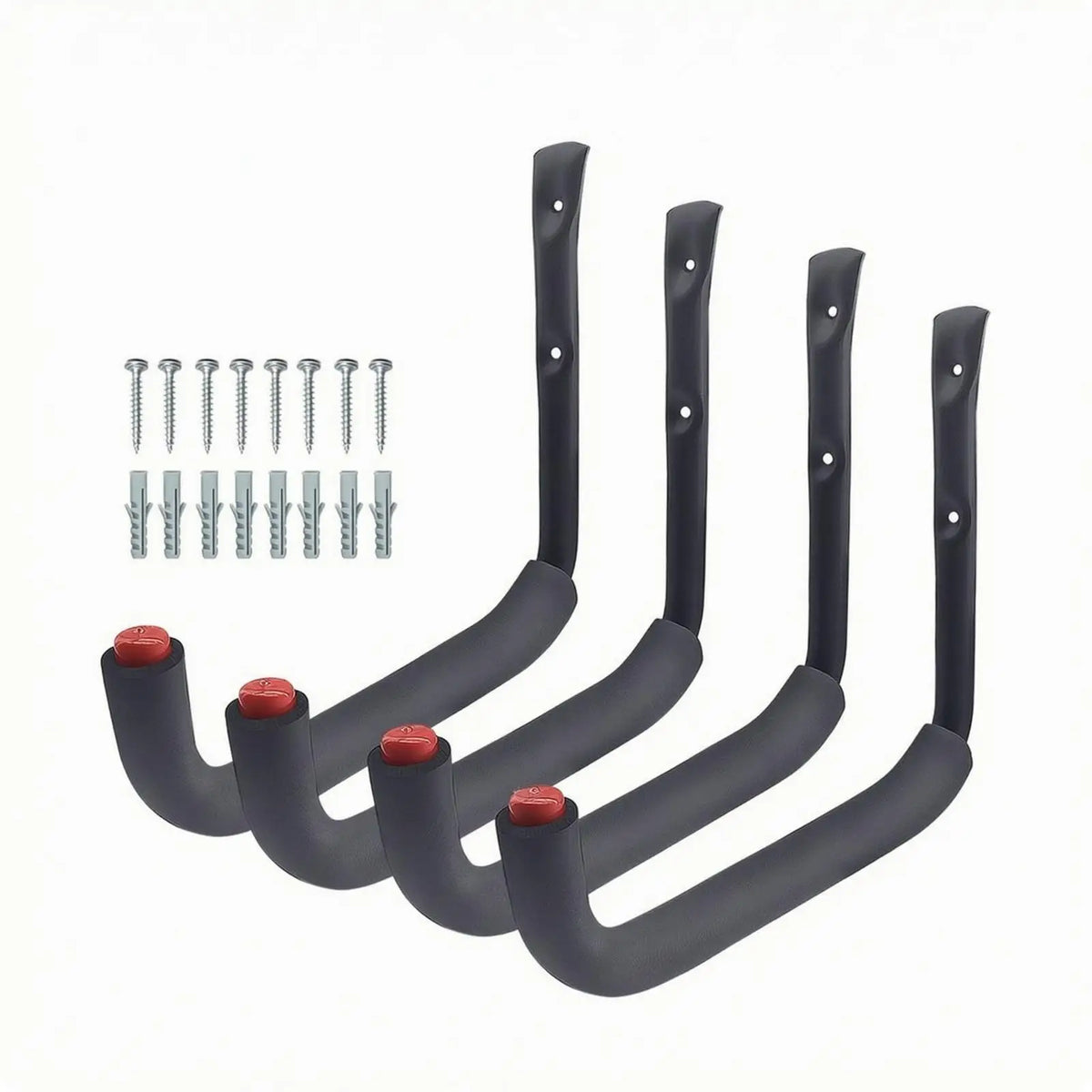 Heavy Duty Black Metal Wall Hook Wall-Mounted Garage Ladder, Tool & Cable Hanger with Cushioned Tip and Mounting Hardware