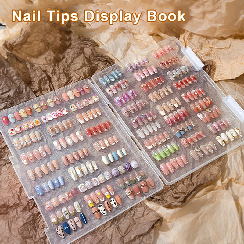 Nail Tip Display Book – Clear Nail Art Display & False Nail Storage Case (S 6.7×5.3 in / L 9.1×6.1 in)