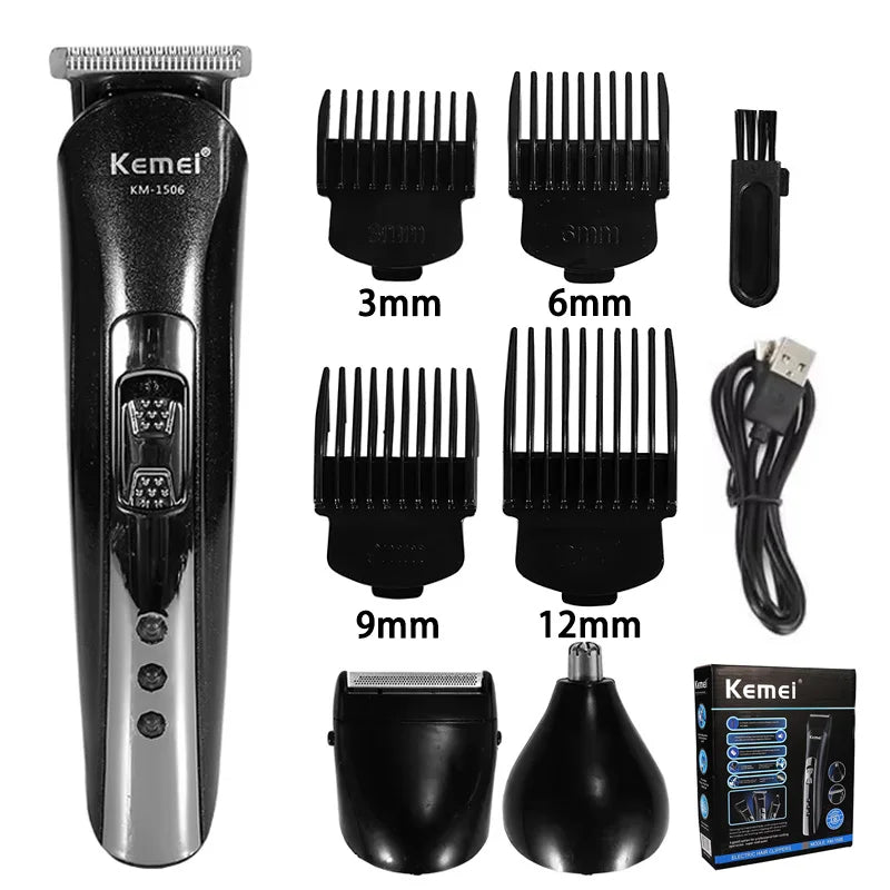 3-in-1 Electric Hair Clipper & USB Rechargeable Shaver — Nose Hair Trimmer Grooming Kit
