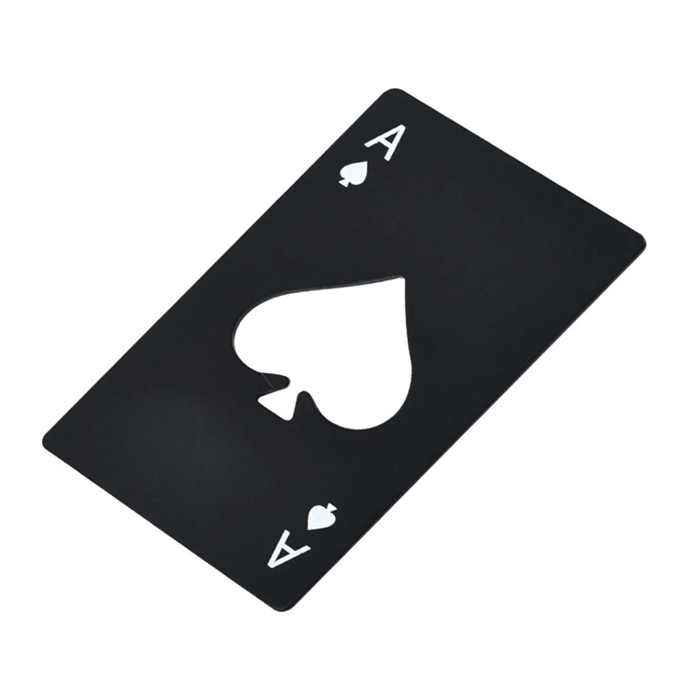 Poker-Shaped Credit Card Bottle Opener — Stainless Steel Wallet Size Beer & Can Opener (85 x 54 mm / 3.35 x 2.13 in) - Black/Silver