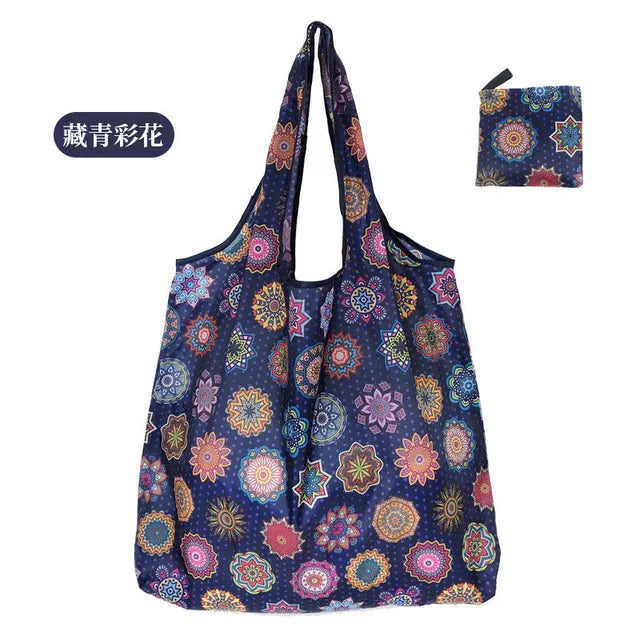 Foldable Reusable Grocery Tote Bag, Lemon Print Eco-Friendly Travel & Beach Pouch