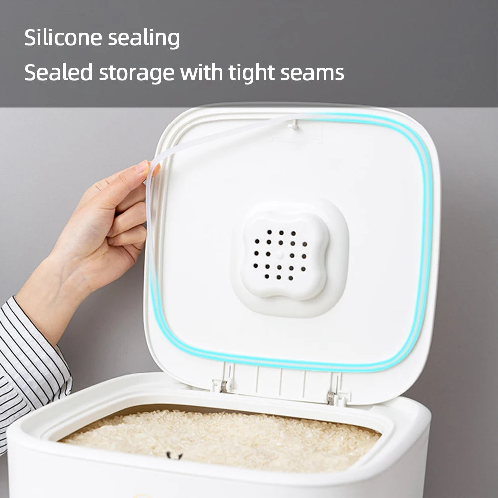 Airtight Pest-Proof Rice & Grain Storage Container — 5 kg / 10 kg (11 lb / 22 lb) Moisture-Proof Kitchen Bin with Double Silicone Seal, Pet Food Dispenser