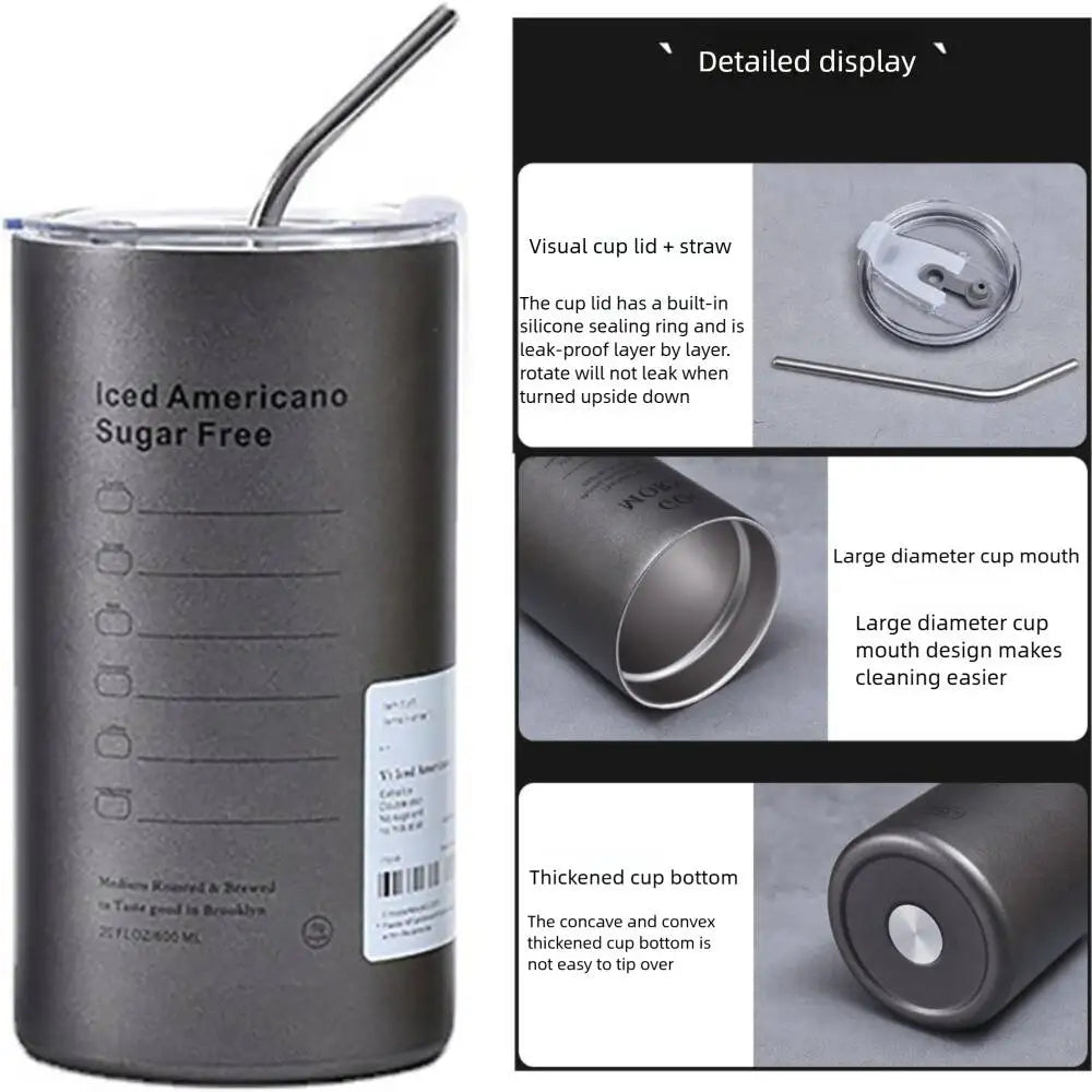 20 oz (591 ml) Insulated 304 Stainless Steel Tumbler with Straw and Lid, Vacuum Coffee Cup for Iced Drinks, Reusable