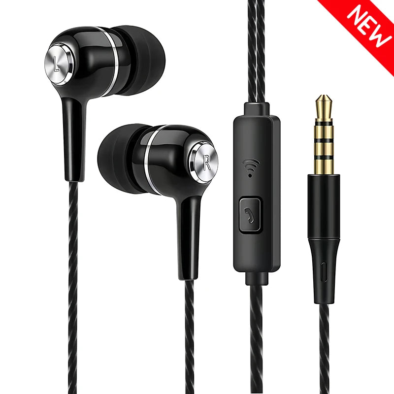 3.5mm Wired In-Ear Headphones with Microphone - HiFi Heavy Bass Stereo Earbuds for Gaming & Sports