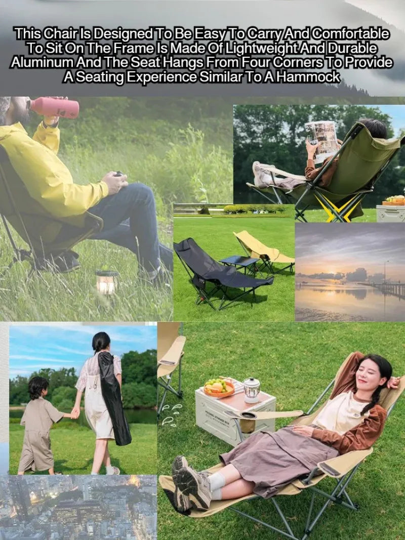 Foldable Recliner Chair with Curved Headrest, Padded Portable Camping & Relaxation Lounger