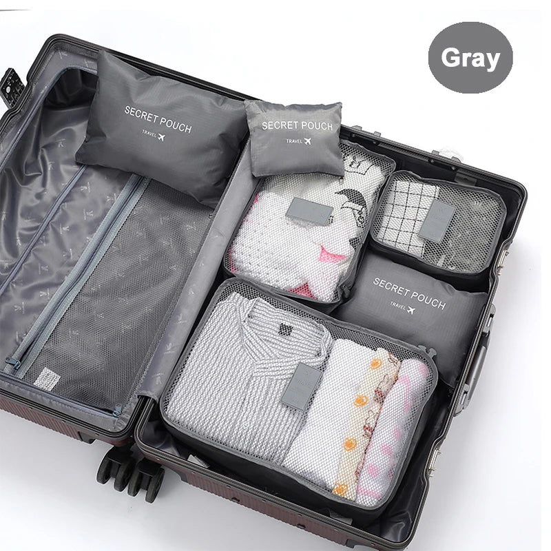 6-Piece Travel Packing Cubes Set Foldable Luggage Organizers for Clothes, Shoes & Toiletries