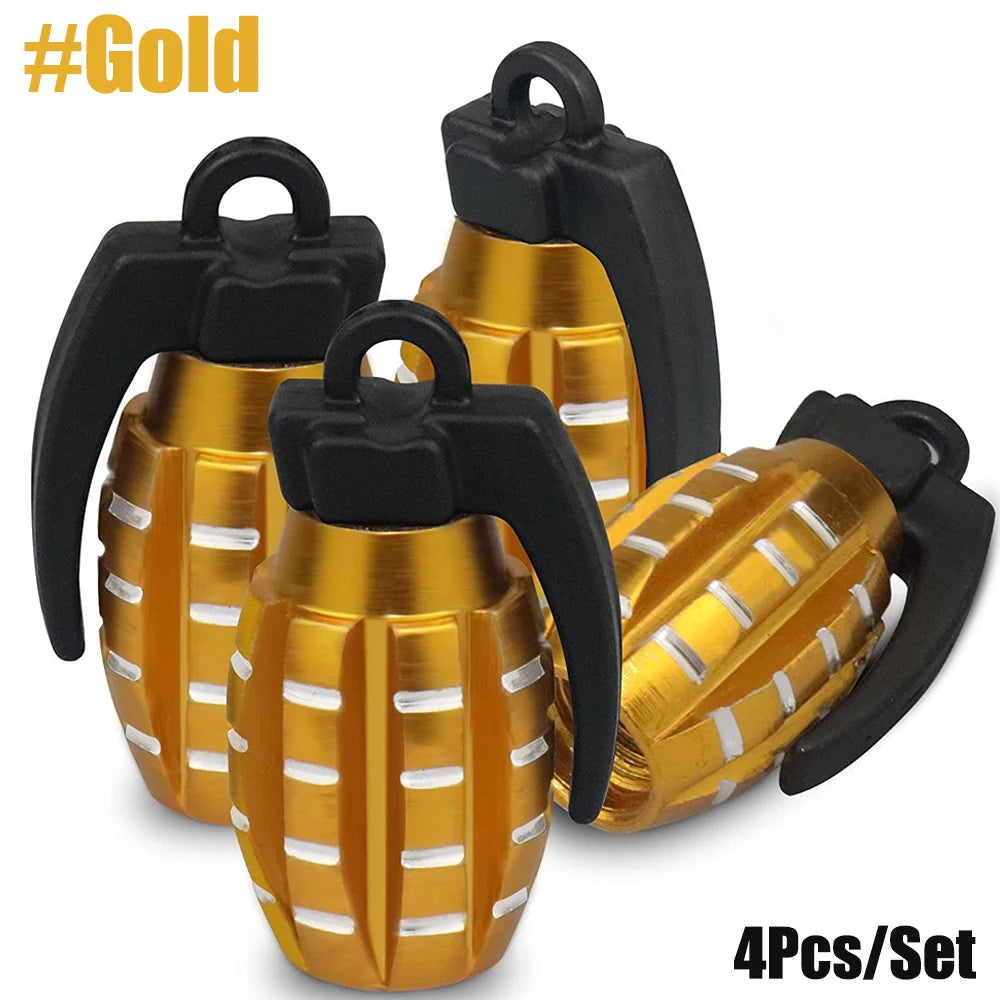 4-Pack Aluminum Tire Valve Caps Rocket Grenade Style Universal Valve Stem Covers for Car Truck Motorcycle Bike