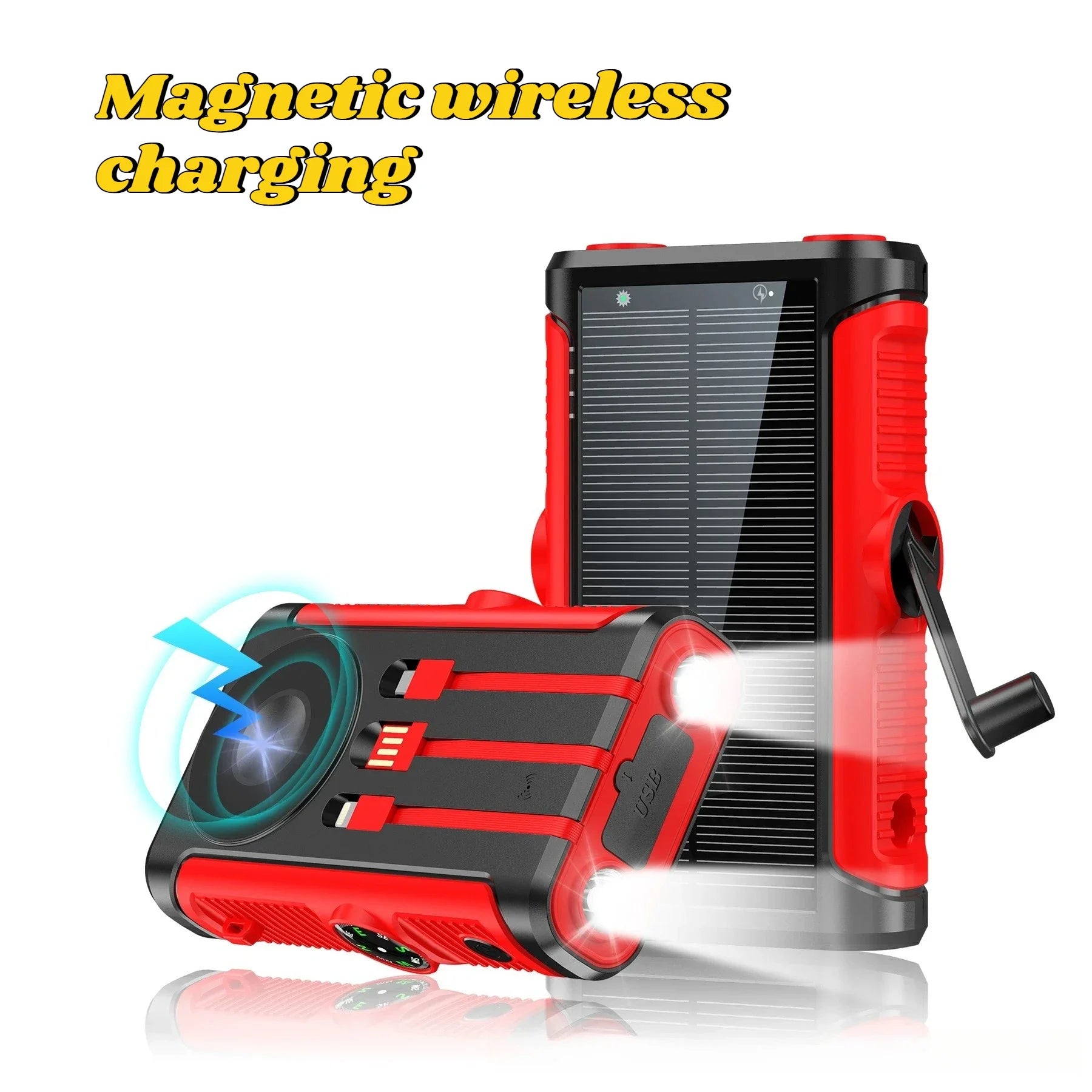 20,000mAh Solar Power Bank 22.5W Magnetic Wireless Charging Portable Power Bank with Built-in Cables & Flashlight — USB-C/Lightning Outputs, Camping External Battery
