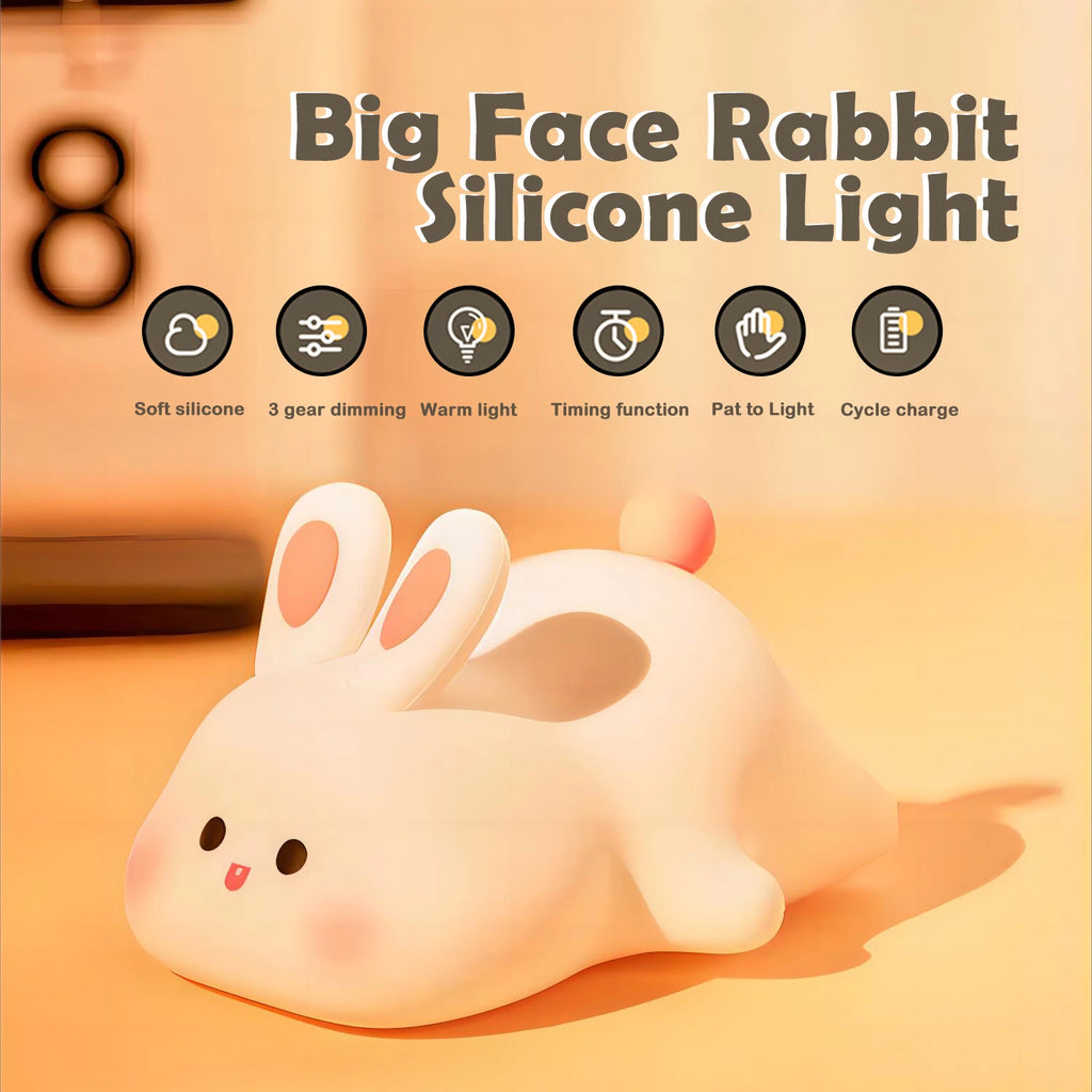 Cute Silicone LED Night Light - Panda Sheep Rabbit USB Rechargeable Kids Bedroom Lamp Gift