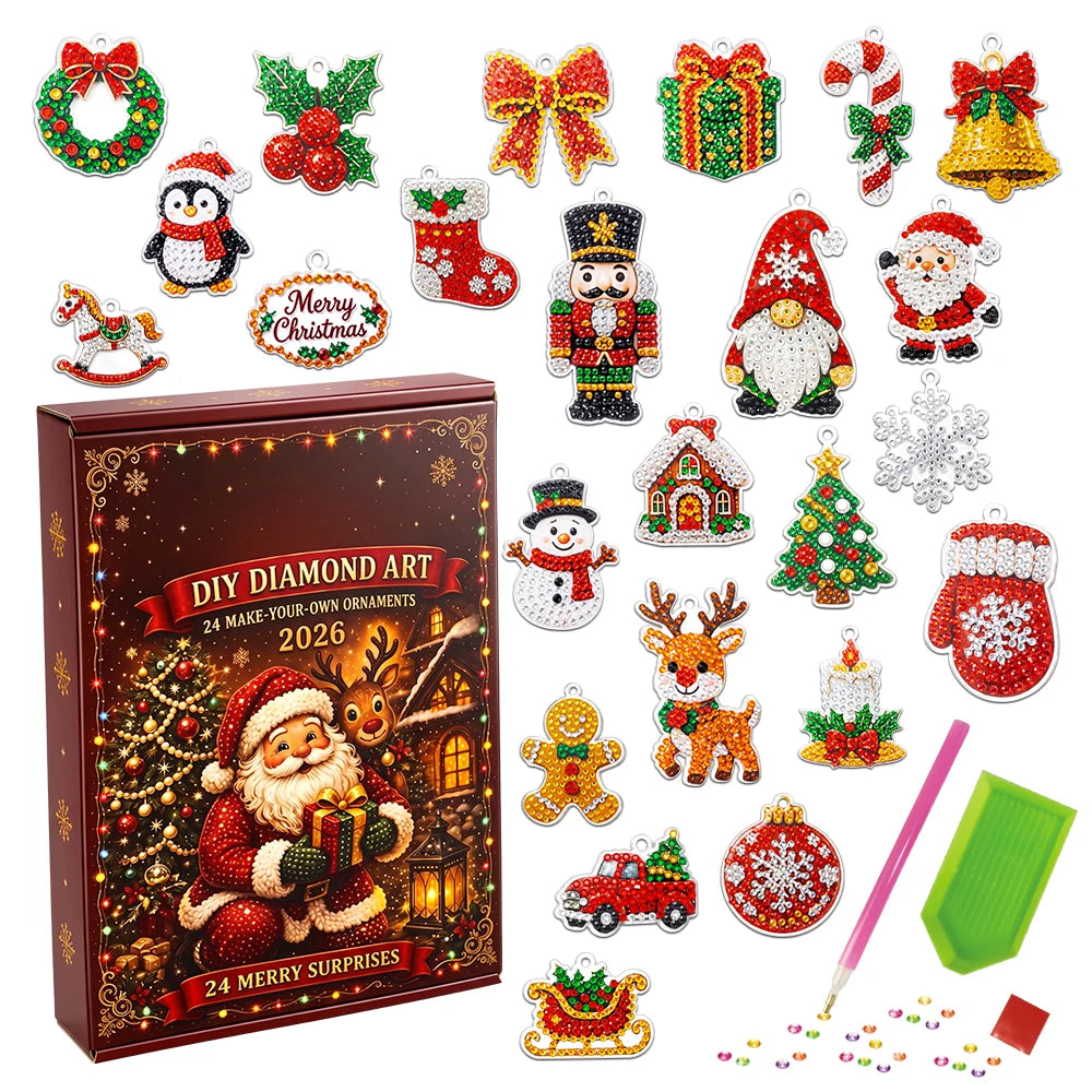 Christmas Advent Calendar DIY 5D Diamond Painting Kit — 24 Acrylic Hanging Ornaments