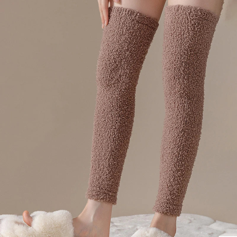 Women's Knee-High Polyester Leg Warmers - Soft Long Solid Color Boot Socks