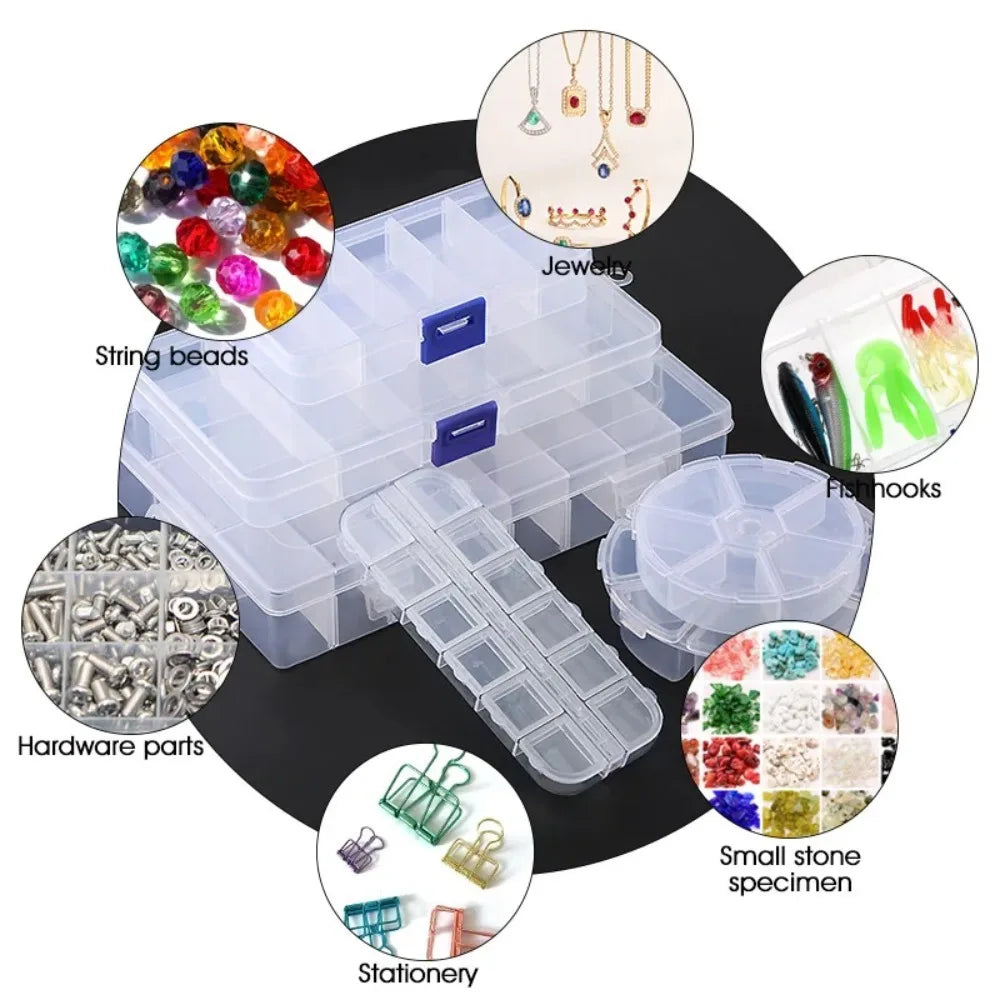 Adjustable Clear Jewelry Storage Box – Plastic Compartment Organizer for Earrings, Beads & Small Accessories