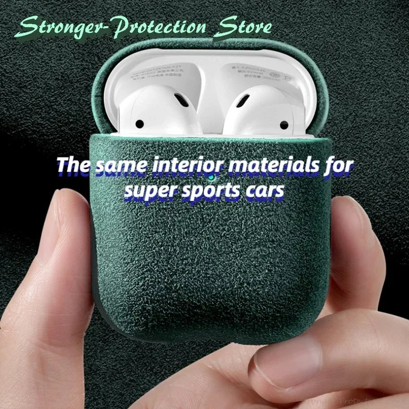 Italian Suede Leather Case for Wireless Earbud Charging Case – Luxury Suede Protective Cover with Wireless Charging Support