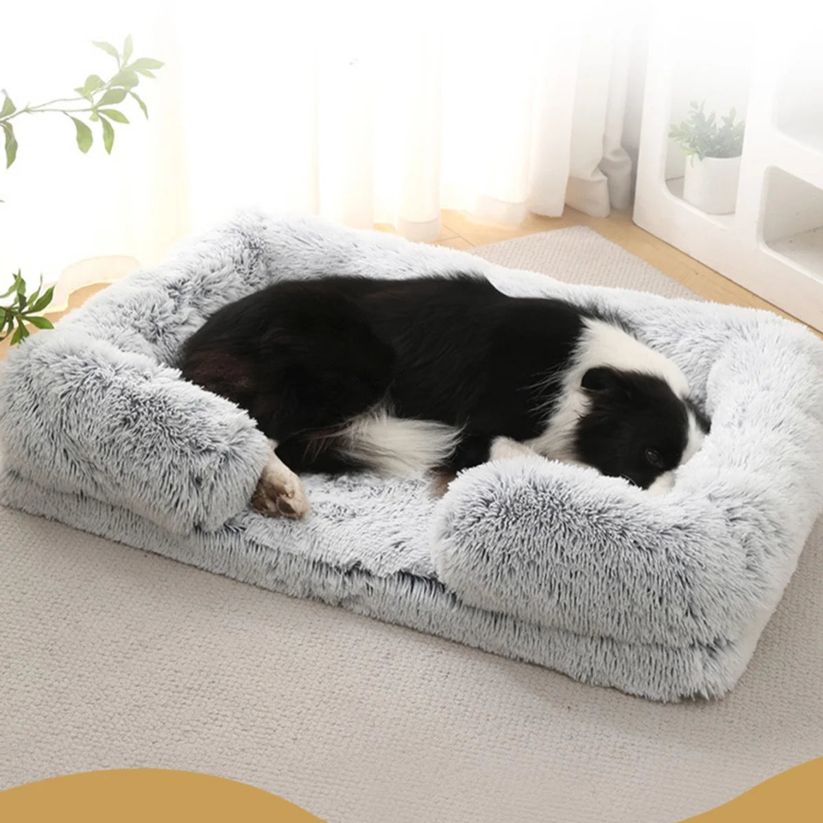 Square Plush Dog Bed with Memory Foam – Thickened Winter Pet Sofa Bed with Removable Cover (S/M/L/XL)