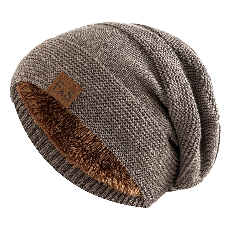 Unisex Slouchy Fur-Lined Winter Beanie Warm Knit Hat for Men & Women