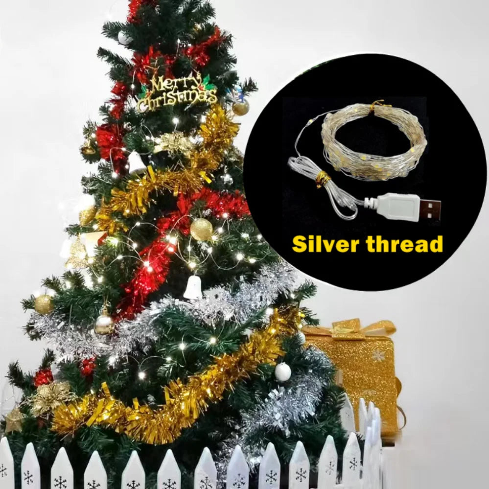 USB LED Fairy String Lights Copper or Silver Wire, Waterproof IP66, Multi-Color, 5/10/20 m (16/33/66 ft) USB Garland for Christmas Wedding Party
