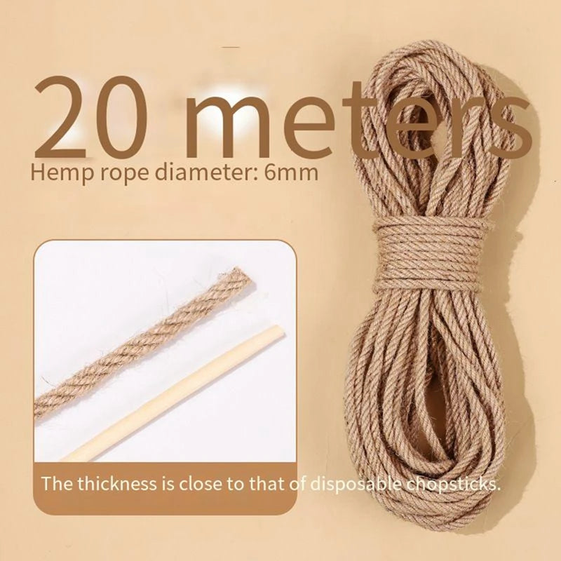 Sisal Hemp Cat Scratching Rope – 20 m (65.6 ft) & 50 m (164 ft) Durable Scratch-Resistant Rope for DIY Cat Trees and Posts