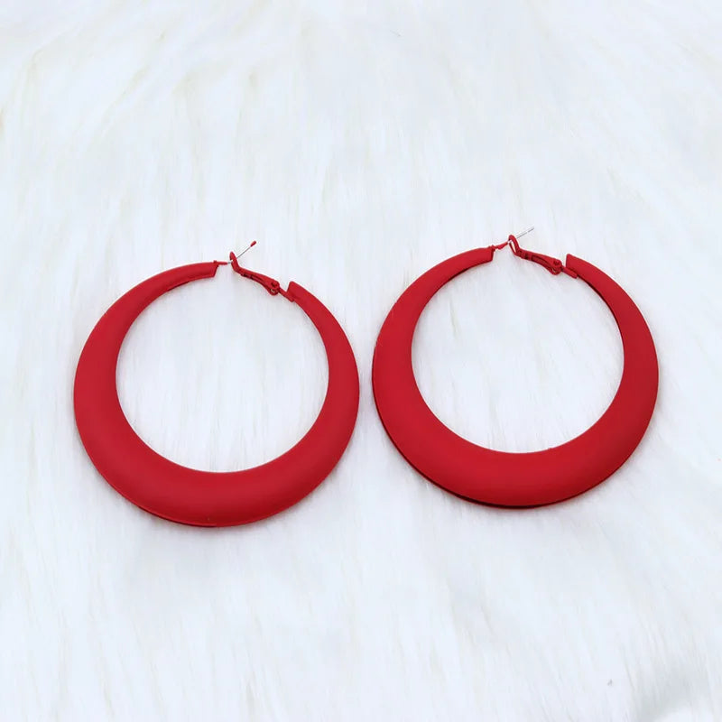 Oversize Red & Blue Metal Hoop Earrings for Women – 72mm (2.83 in) Round Statement Hoops
