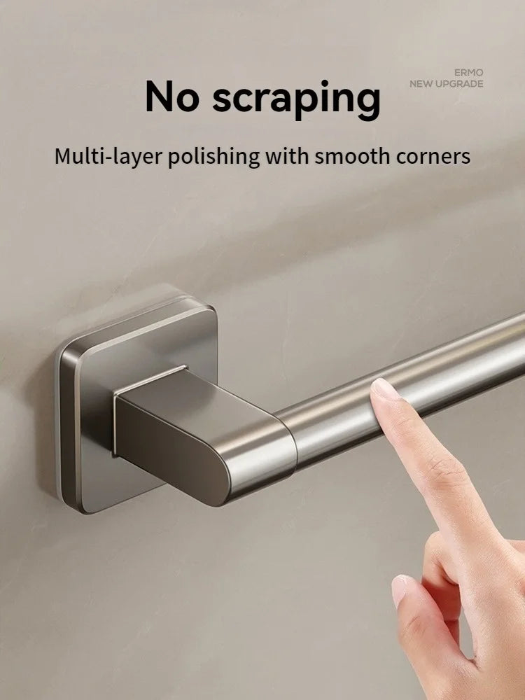 No-Drill Adhesive Towel Bar – Wall-Mount Towel Rack & Hook for Bathroom, Kitchen, Tile, Glass