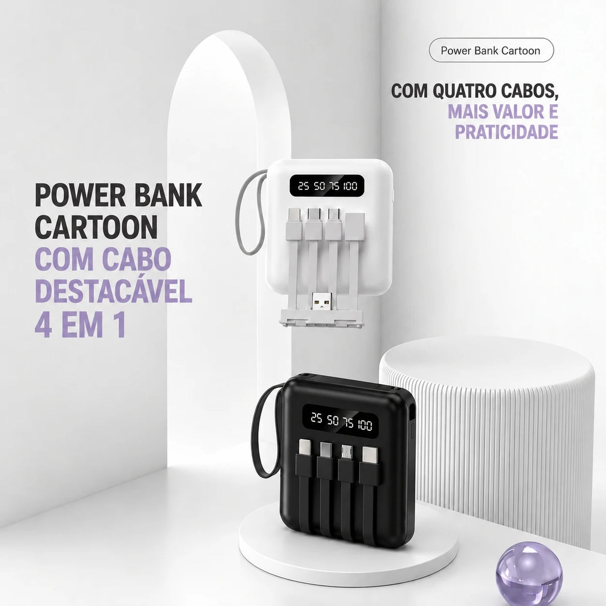 10,000mAh Portable Power Bank – Fast Charging, LED Digital Display, Built-in Cables & Flashlight