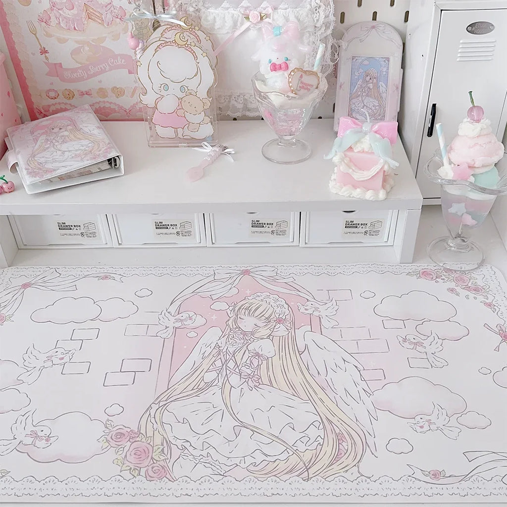 Cute Girl Mouse Pad Waterproof Anti-Slip Desk & Keyboard Mat for Office, Study, Dormitory and Dining Table