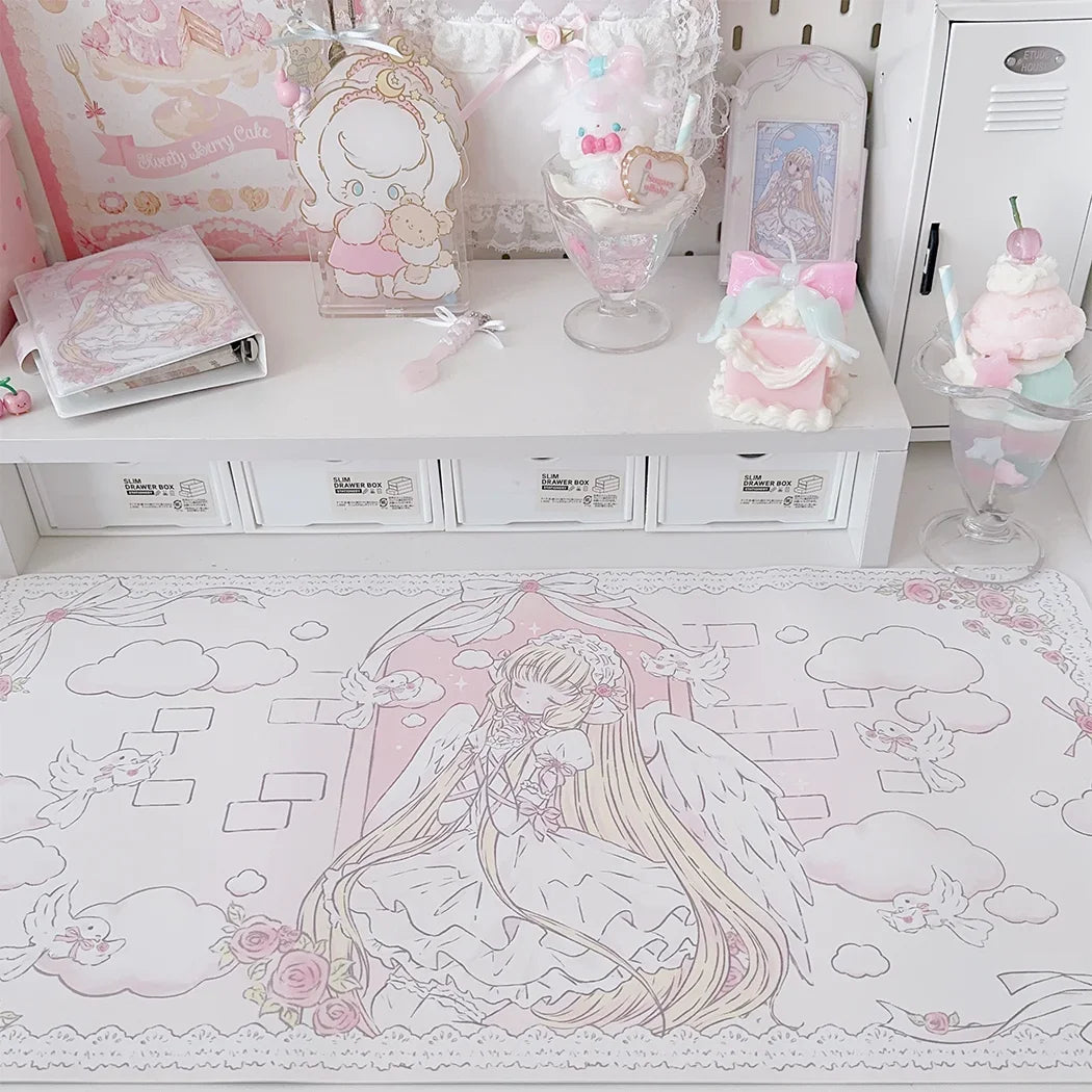 Cute Girl Mouse Pad Waterproof Anti-Slip Desk & Keyboard Mat for Office, Study, Dormitory and Dining Table