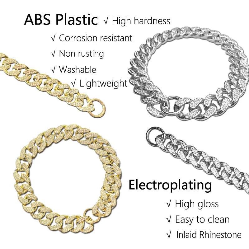 Rhinestone Diamond-Inlay Pet Collar Necklace – Gold Sparkle Chain for Dogs & Cats, 9.8–27.5 in (25–70 cm)