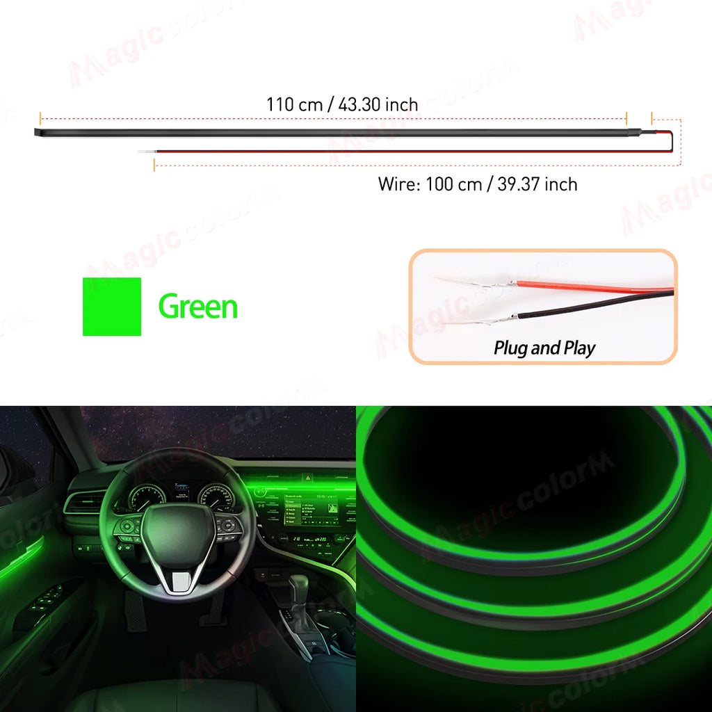 Car Interior Ambient LED Strip 110cm (43.3in), Universal DIY Flexible Cuttable Acrylic Lighting