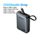 45W 20000mAh Power Bank with Built-in USB-C Cable, Fast Charging Portable Charger for iPhone Samsung Xiaomi
