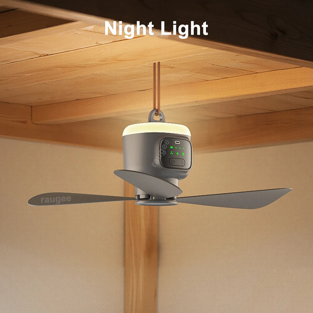 12000mAh Portable Rechargeable Ceiling Fan with Remote & LED Light — 450mm (17.7 in) Camping Tent Air Circulator