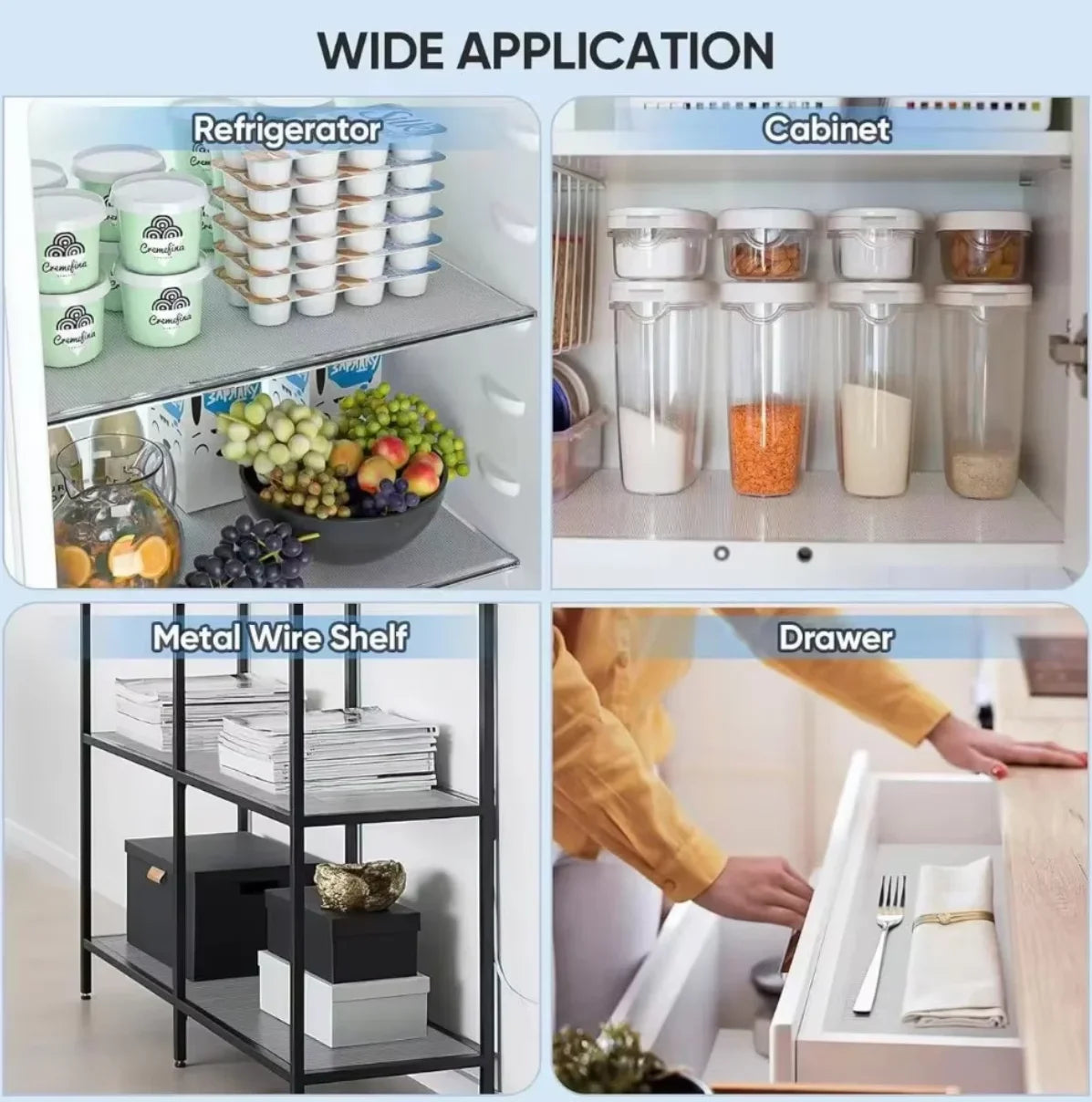 EVA Non-Slip Drawer & Shelf Liner — 30cm x 1.5m & 60cm x 5m (11.8in x 59.1in & 23.6in x 196.9in) Waterproof Oil-Resistant Cabinet Mat, Non-Adhesive