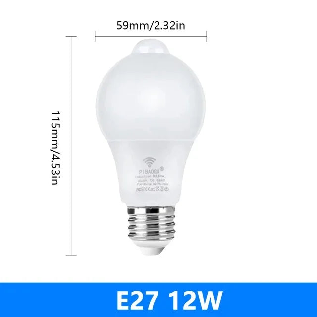 PIR Motion Sensor LED Bulb E27 – 6W/9W/12W/15W/18W/20W AC85-265V Motion-Activated Night Light for Home, Stairway & Garden