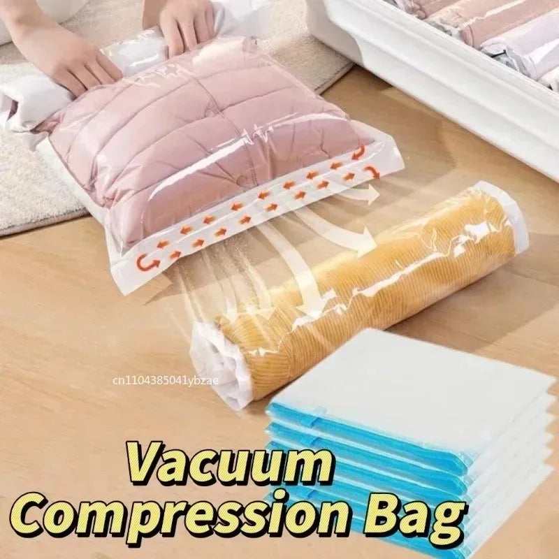 Travel Compression Vacuum Bags – Reusable Roll-Up Space Saver Bags for Luggage, Clothes & Bedding