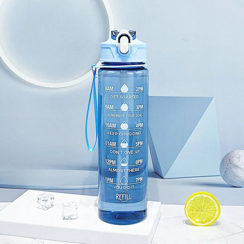 750–800ml Time-Tracking Sports Water Bottle with Straw, Leak-Proof Locking Flip Lid & Carry Strap (25–27 fl oz)