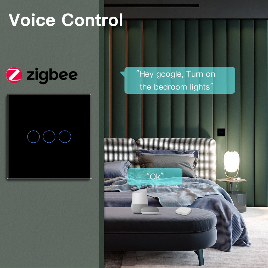 Smart Zigbee Touch Light Switch – 1/2/3-Gang 1-Way | Tuya/Smart Life Compatible, Google Home & Alexa