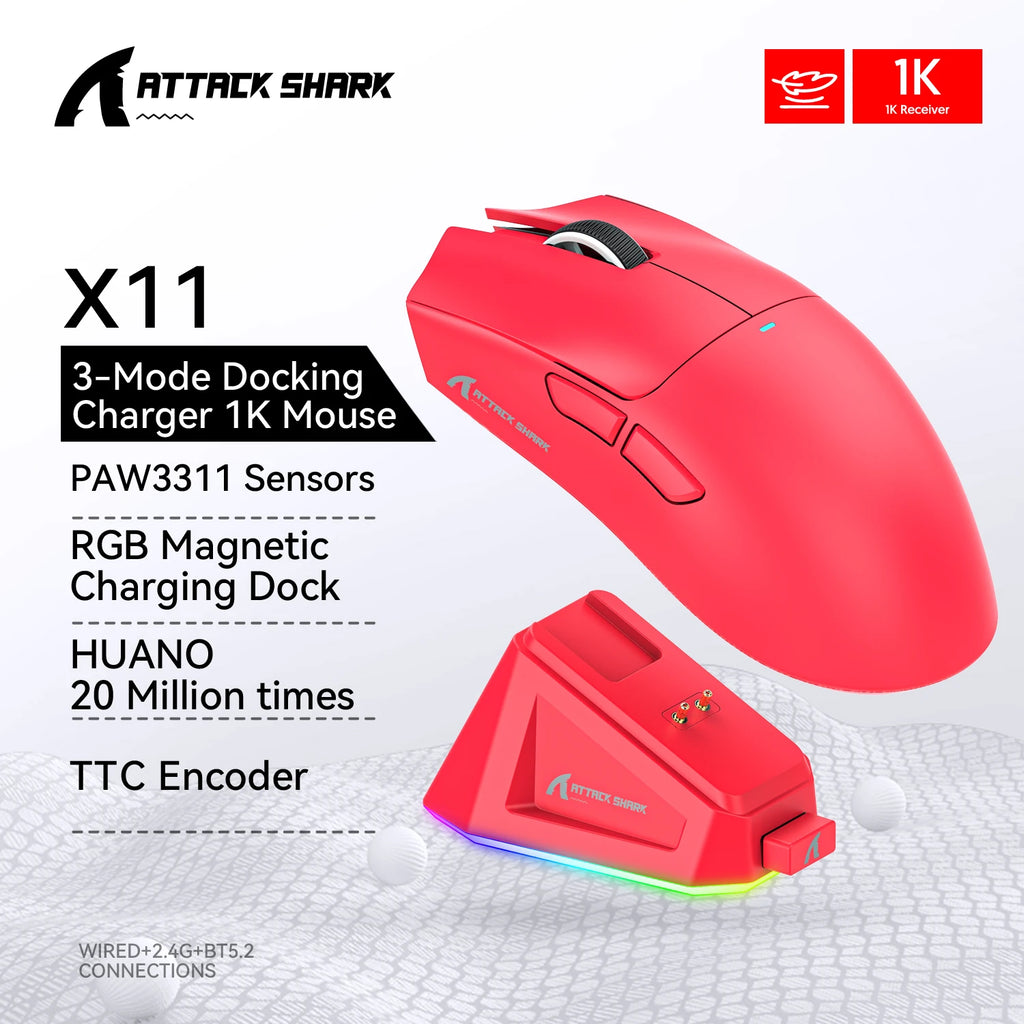 Tri-Mode Wireless Gaming Mouse — 22,000 DPI, 63g Superlight, Bluetooth / 2.4G / USB-C, Programmable Buttons