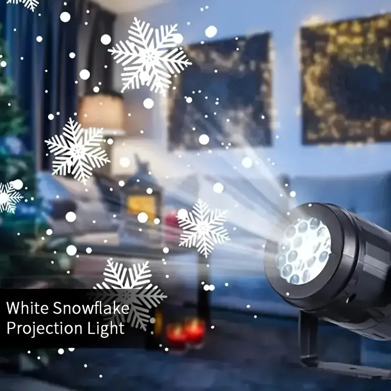 USB Snowflake Projector Light – Rotating White Snow Pattern LED Lamp for Christmas, Holiday & Party Decor