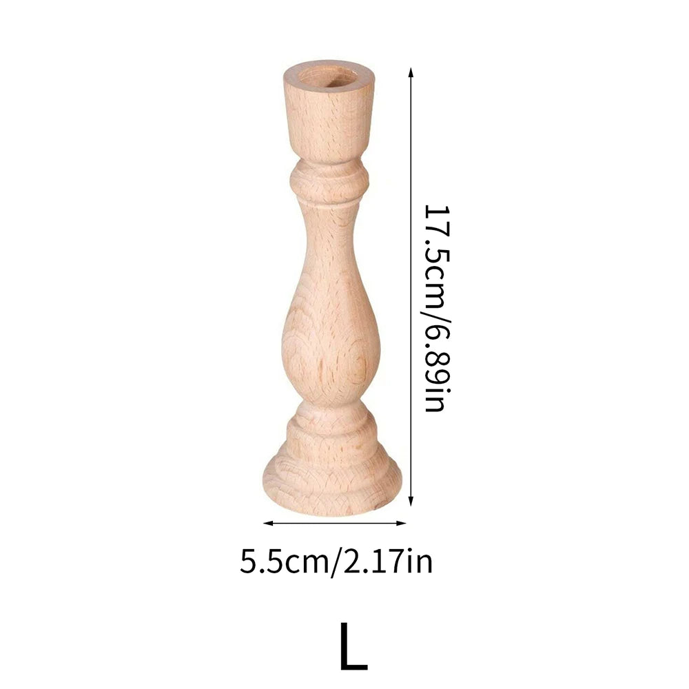 Handcrafted Unfinished Wooden Pillar Candle Holder Rustic Candlestick for Home Decor
