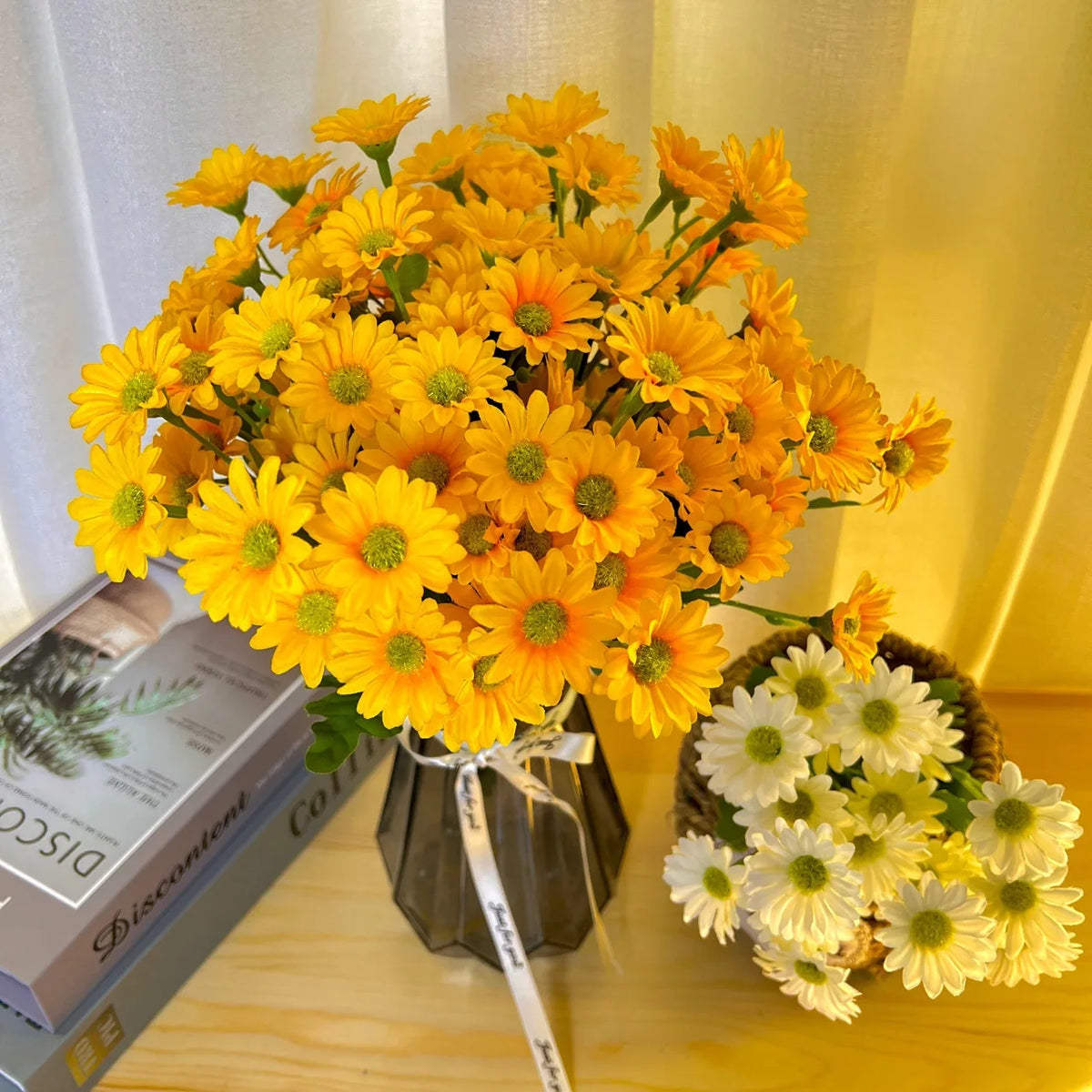 21-Head Sunflower & Daisy Bouquet - Chamomile Artificial Flowers for Wedding, Home & DIY Decor