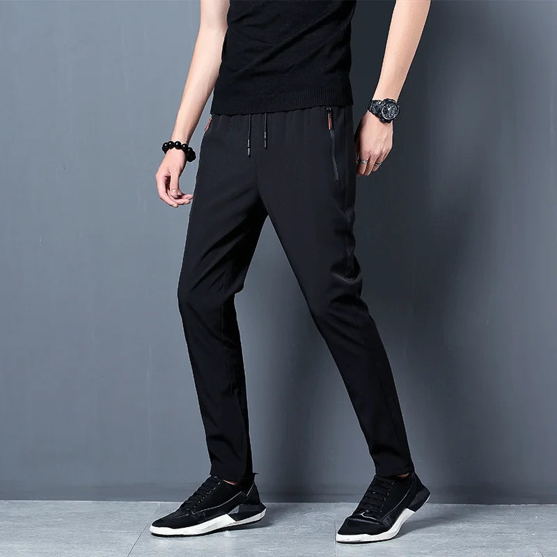 Men's Slim Fit Stretch Jogger Pants – Elastic Waist Business Casual Ankle-Length Trousers (Blue, Black, Gray)