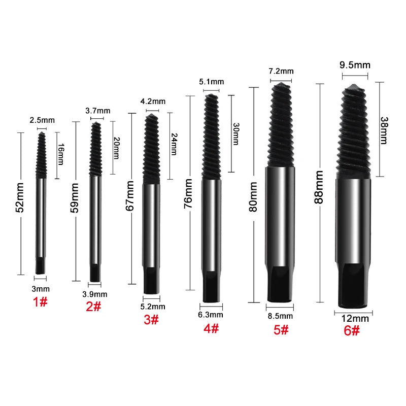 11-Piece Broken Screw Extractor Set – 5pc & 6pc Fine-Tooth Faucet Bolt Removal Kit, 52–88mm (2.05–3.46 in) High Carbon Steel